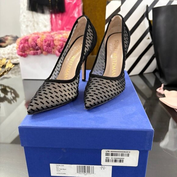 Stuart Weitzman Womens Tasha Pumps Heels Black Dash Mesh - Picture 3 of 10